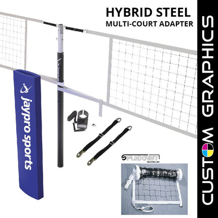 Jaypro Sports Hybrid Steel Volleyball Net Center Upright System with Custom Graphics (3 - 1/2 in. Floor Sleeve) - NFHS, NCAA, USVBA Compliant | PVBC - 150DX PVBC-150DX - Play and Sync