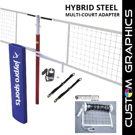 Jaypro Sports Hybrid Steel Volleyball Net Center Upright System with Custom Graphics (3 in. Floor Sleeve) - NFHS, NCAA, USVBA Compliant | PVBC - 300DX PVBC-300DX - Play and Sync