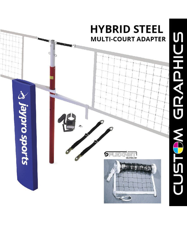 Jaypro Sports Hybrid Steel Volleyball Net Center Upright System with Custom Graphics (3 in. Floor Sleeve) - NFHS, NCAA, USVBA Compliant | PVBC - 300DX PVBC-300DX - Play and Sync