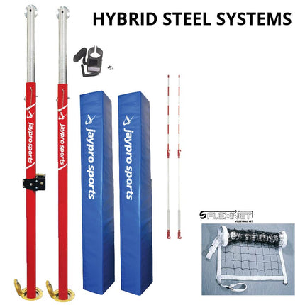 Jaypro Sports Hybrid Steel Volleyball Net System (3 in. Floor Sleeve) - NFHS, NCAA, USVBA Compliant | PVB - 3000 PVB-3000 - Play and Sync