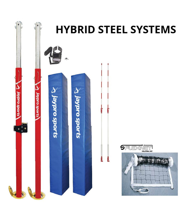 Jaypro Sports Hybrid Steel Volleyball Net System (3 in. Floor Sleeve) - NFHS, NCAA, USVBA Compliant | PVB - 3000 PVB-3000 - Play and Sync