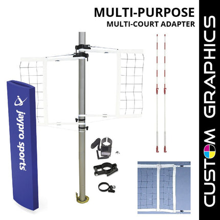 Jaypro Sports Multi - Sport Volleyball Net Center Upright System with Custom Graphics (3 in. Floor Sleeve) | PVBC - 130DX PVBC-130DX - Play and Sync