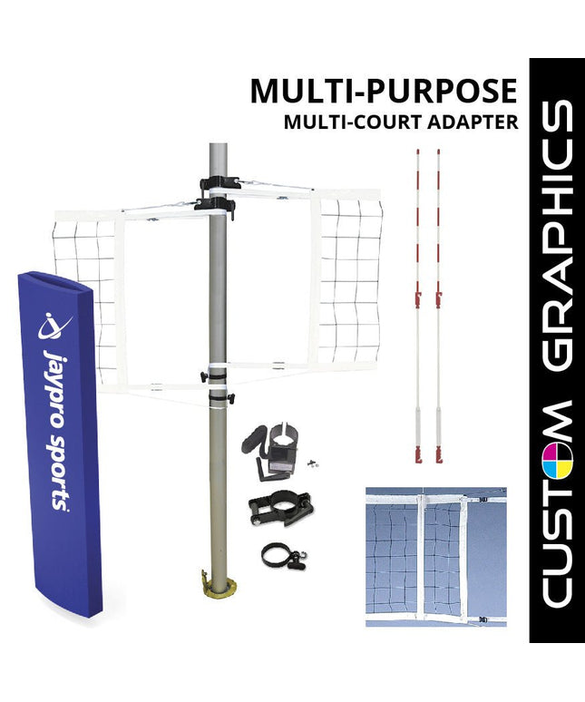 Jaypro Sports Multi - Sport Volleyball Net Center Upright System with Custom Graphics (3 in. Floor Sleeve) | PVBC - 130DX PVBC-130DX - Play and Sync