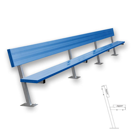 Jaypro Sports Player Bench with Seat Back - 21 ft. - Surface Mount (Powder Coated) | PB - 10SMPC PB-10SMPC - Play and Sync