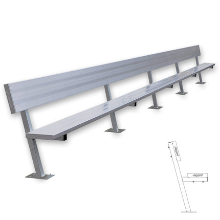 Jaypro Sports Player Bench with Seat Back - 27 ft. - Surface Mount | PB - 90SM PB-90SM - Play and Sync