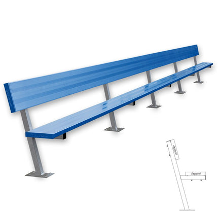 Jaypro Sports Player Bench with Seat Back - 27 ft. - Surface Mount (Powder Coated) | PB - 90SMPC PB-90SMPC - Play and Sync
