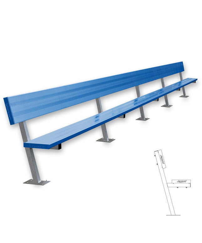 Jaypro Sports Player Bench with Seat Back - 27 ft. - Surface Mount (Powder Coated) | PB - 90SMPC PB-90SMPC - Play and Sync