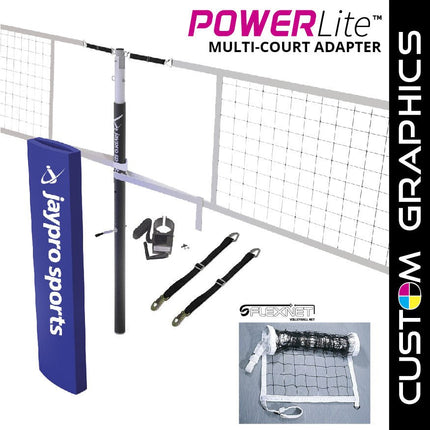 Jaypro Sports PowerLite Volleyball Net Center Upright System with Custom Graphics (3 - 1/2 in. Floor Sleeve) - NFHS, NCAA, USVBA Compliant | PVBC - 700DX PVBC-700DX - Play and Sync