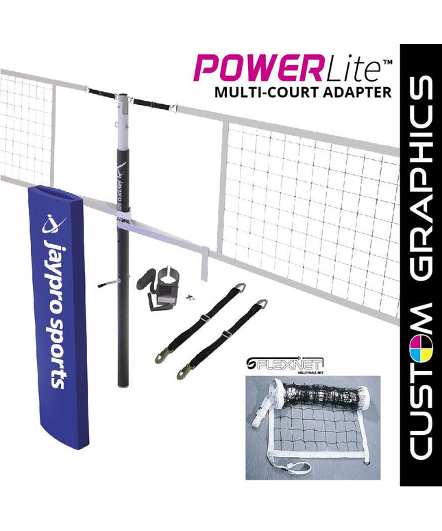 Jaypro Sports PowerLite Volleyball Net Center Upright System with Custom Graphics (3 - 1/2 in. Floor Sleeve) - NFHS, NCAA, USVBA Compliant | PVBC - 700DX PVBC-700DX - Play and Sync