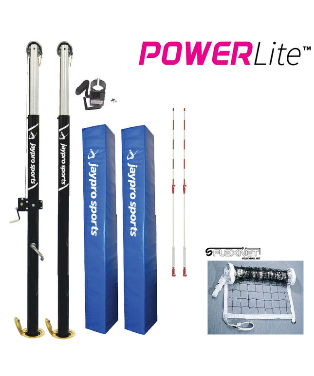 Jaypro Sports PowerLite Volleyball System (3 - 1/2 in. Floor Sleeve) - NFHS, NCAA, USVBA Compliant | PVB - 7000 PVB-7000 - Play and Sync
