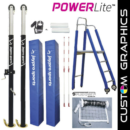 Jaypro Sports PowerLite Volleyball System Deluxe Package with Custom Graphics (3 in. Floor Sleeve) - NFHS, NCAA, USVBA Compliant | PVB - 6PKGDX PVB-6PKGDX - Play and Sync
