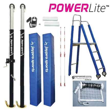 Jaypro Sports PowerLite Volleyball System Package (3 - 1/2 in. Floor Sleeve) - NFHS, NCAA, USVBA Compliant | PVB - 7PKG PVB-7PKG - Play and Sync