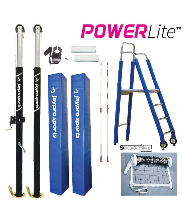 Jaypro Sports PowerLite Volleyball System Package (3 in. Floor Sleeve) - NFHS, NCAA, USVBA Compliant | PVB - 6PKG PVB-6PKG - Play and Sync