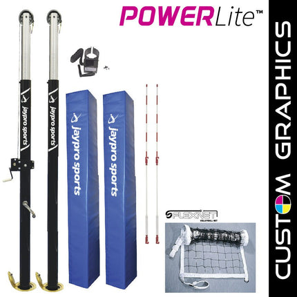 Jaypro Sports PowerLite Volleyball System with custom graphics (3 - 1/2 in. Floor Sleeve) - NFHS, NCAA, USVBA Compliant | PVB - 7000DX PVB-7000DX - Play and Sync