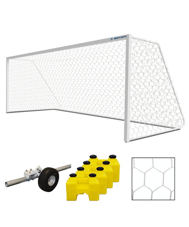 Jaypro Sports Soccer Goal Classic Official Round Goal Package (8 ft.H x 24 ft.W x 4 ft. x 10 ft.) NFHS, NCAA, FIFA Compliant SGP-400PKG - Play and Sync