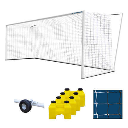Jaypro Sports Soccer Goals Nova  World Cup Goal Package with Black/White Net (8 ft.H x 24 ft.W x 7 ft.B x 8 ft.D) NFHS, NCAA, FIFA Compliant SGP-850PKGBLK - Play and Sync