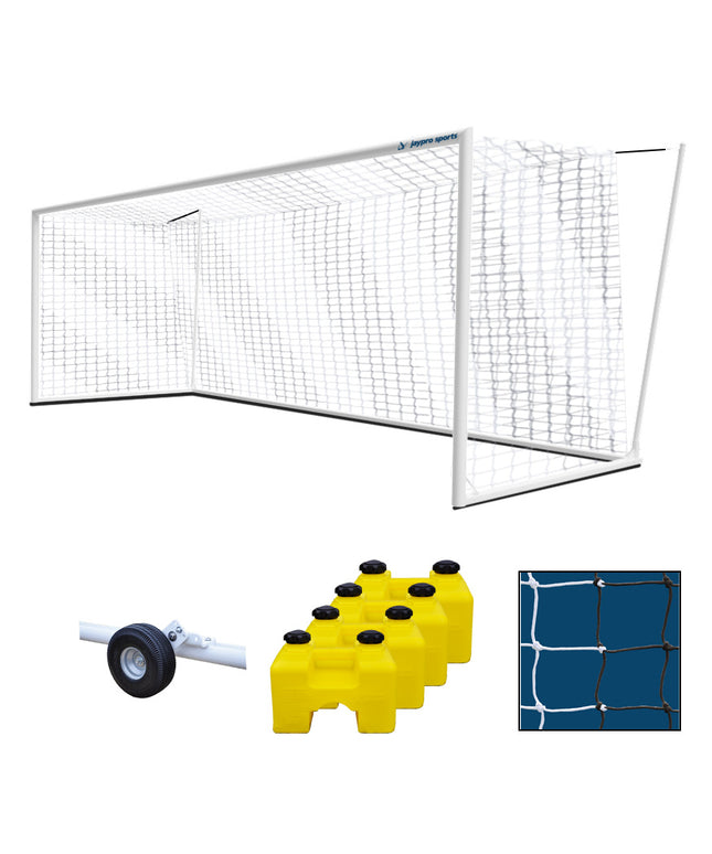 Jaypro Sports Soccer Goals Nova  World Cup Goal Package with Black/White Net (8 ft.H x 24 ft.W x 7 ft.B x 8 ft.D) NFHS, NCAA, FIFA Compliant SGP-850PKGBLK - Play and Sync