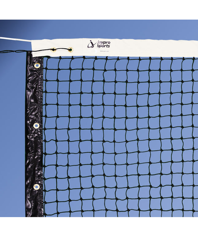 Jaypro Sports Tennis Replacement Net with Center Strap (1-3/4 in. Sq. - 3mm Polyethylene Knotted Mesh) (Outdoor) - Collegiate Tennis Net (42 ft.L x 42 in.H) (Black) TPL-5 - Play and Sync