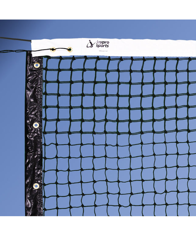 Jaypro Sports Tournament Tennis Net (1-7/8 in. Sq. - 3mm Polyethylene Knotted Mesh) - Tennis Net (42 ft.L x 42 in.H) (Black) TTN-3 - Play and Sync